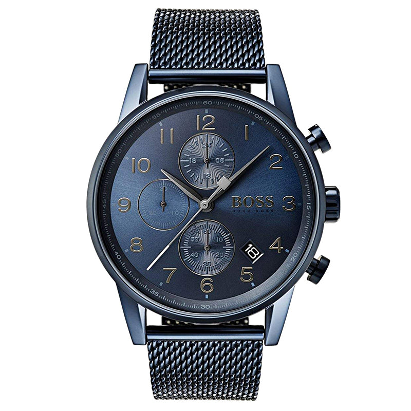 Navigator Chronograph Blue Dial Blue Ion-Plated Stainless Steel Mesh Bracelet Men's Watch