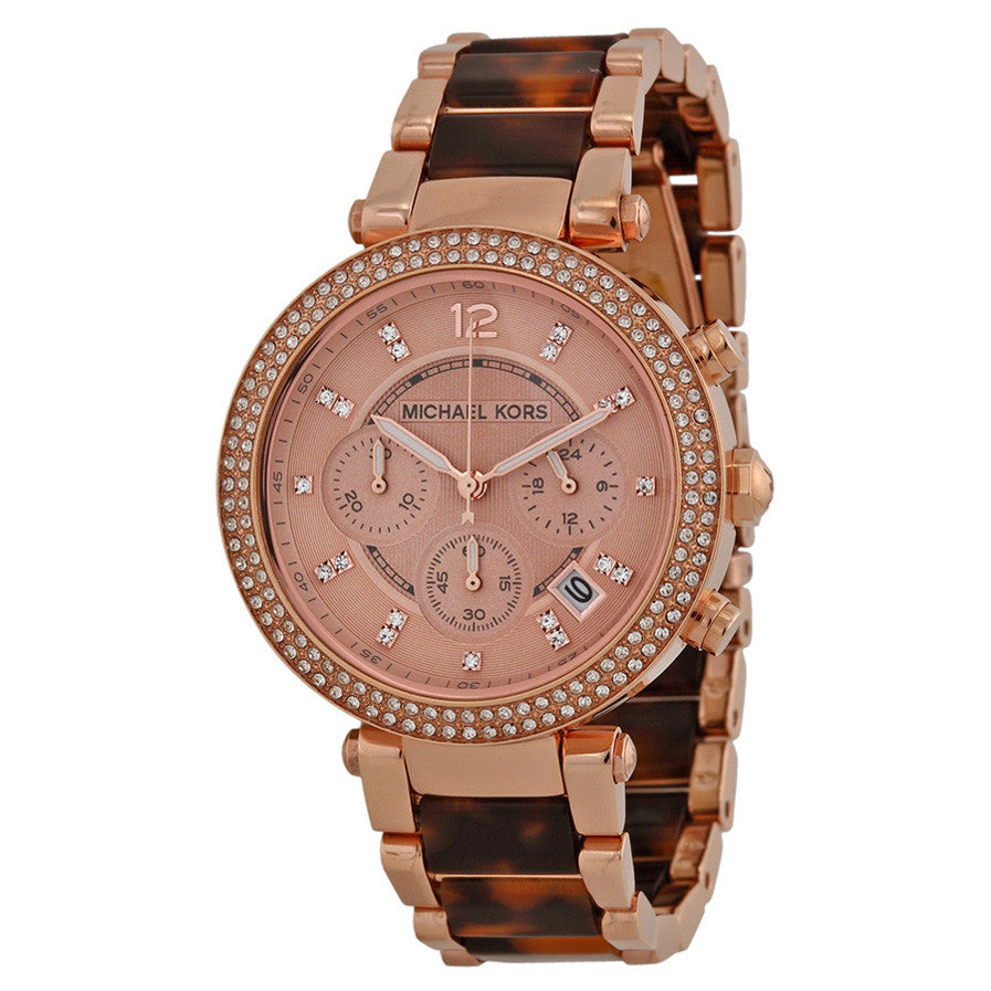 Parker Chronograph Rose Dial Rose Gold-plated Tortoise-shell Acetate Ladies Watch
