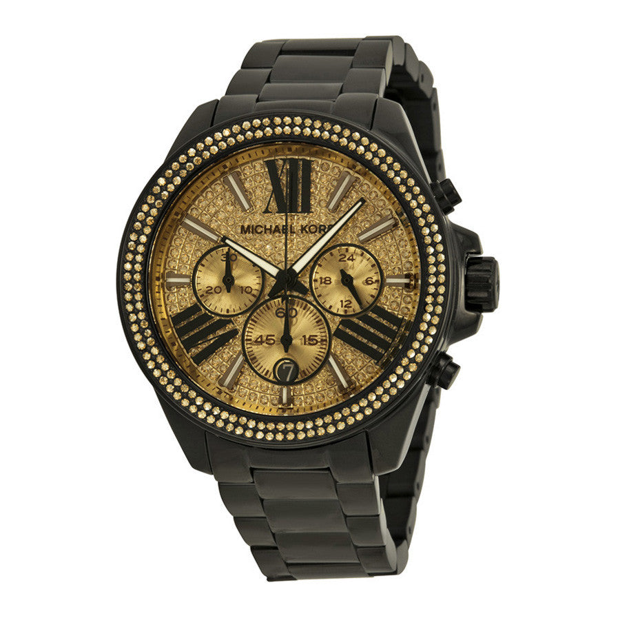 Wren Chronograph Crystal Pave Dial Black Ion-plated Ladies Watch