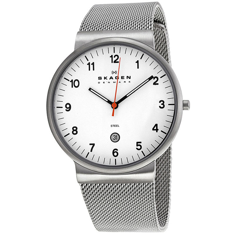 White Dial Stainless Steel Mesh Men's Watch
