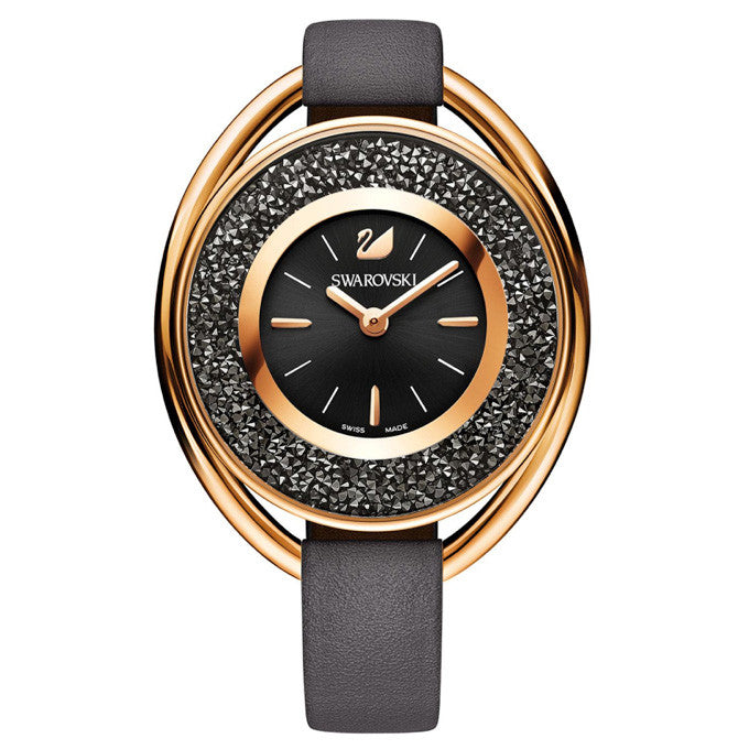 Crystalline Black Dial Gold-tone Stainless Steel Ladies Watch