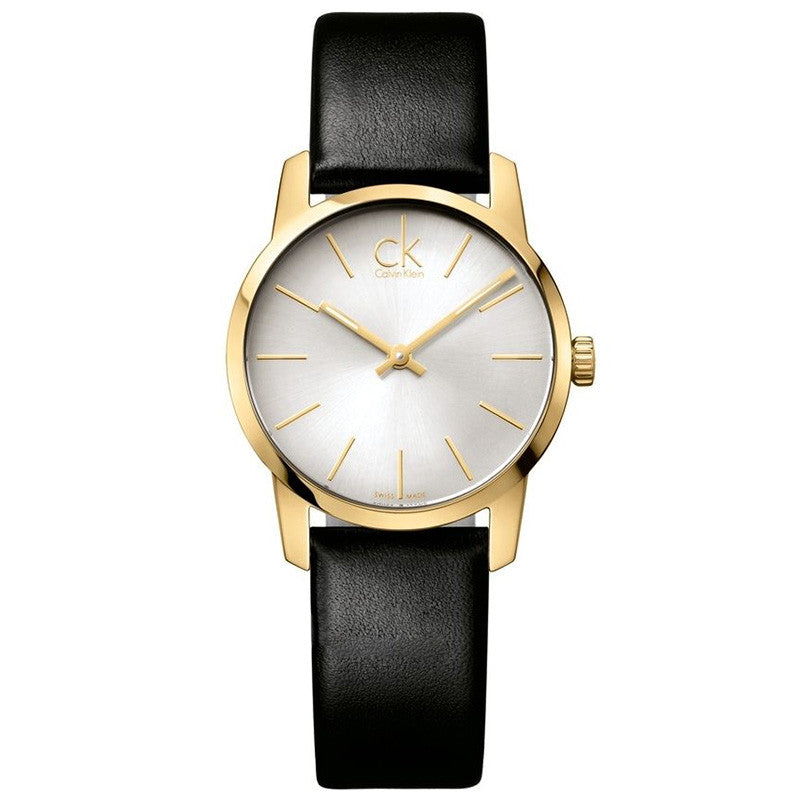 City Silver Dial Black Leather Ladies' Watch