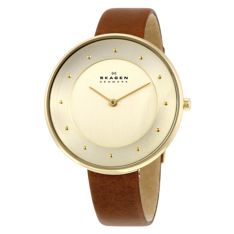 Gitte Gold Dial Brown Leather Ladies Watch