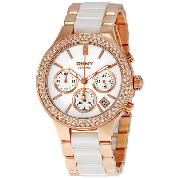 Ceramic Link Rose Gold-plated Ladies Watch