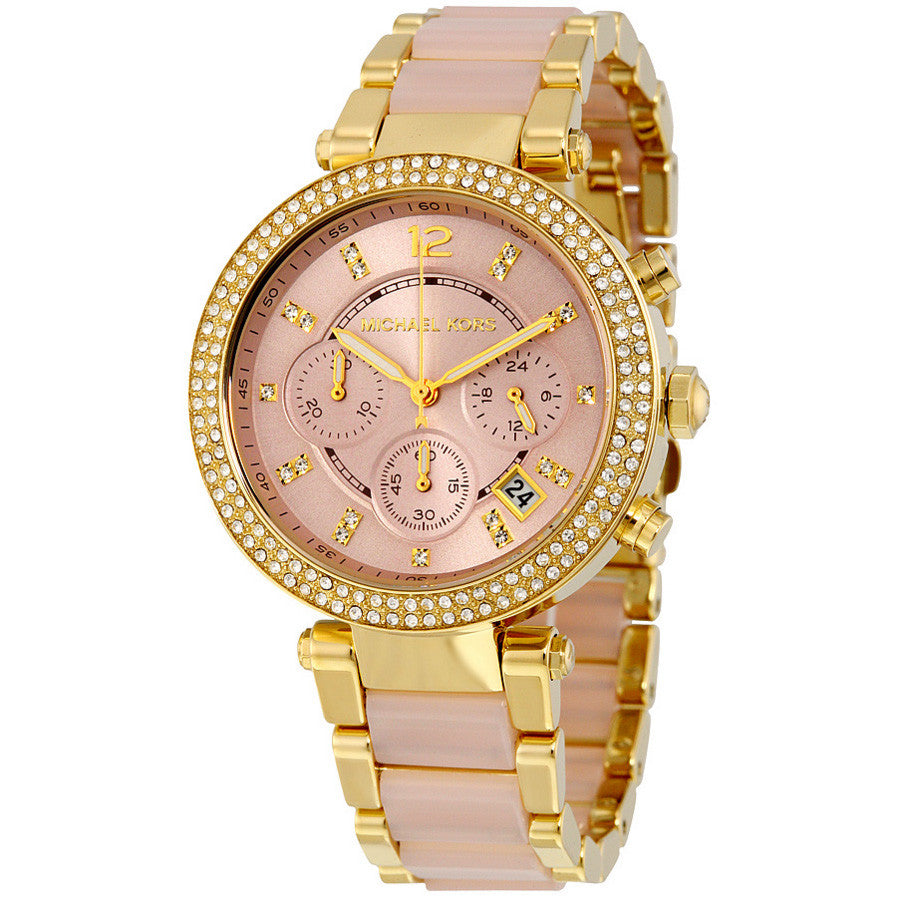 Parker Pink Dial Gold-Tone Stainless Steel Pink Acetate Ladies Watch