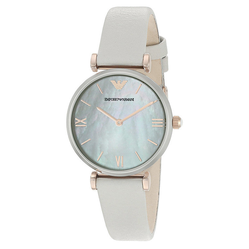 Retro Mother Of Pearl Dial Grey Leather Ladies Watch
