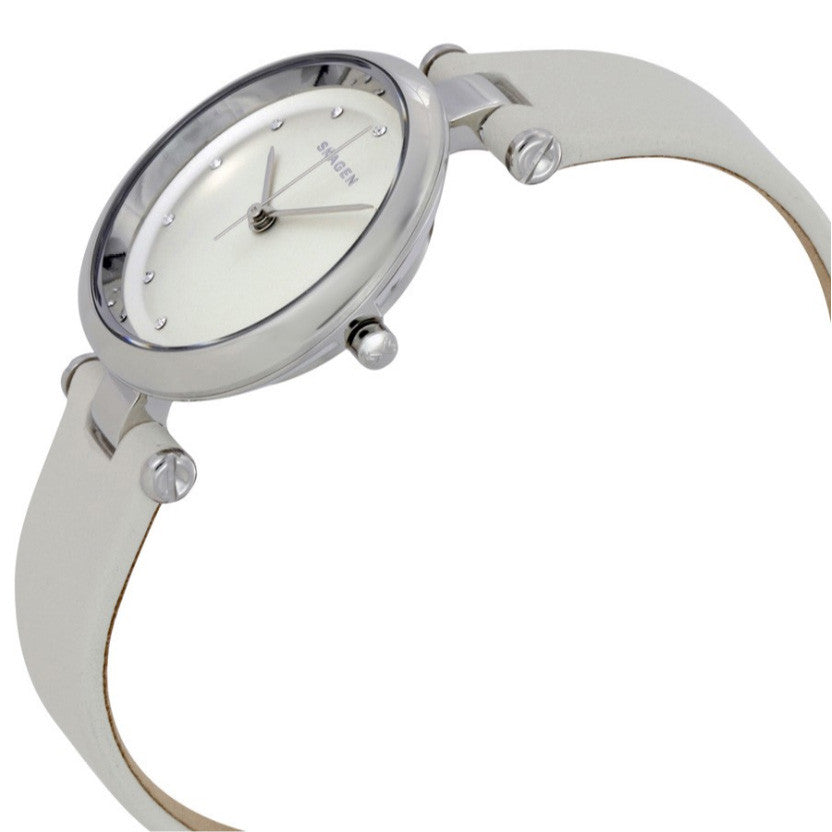 Tanja Silver Dial White Leather Ladies Watch