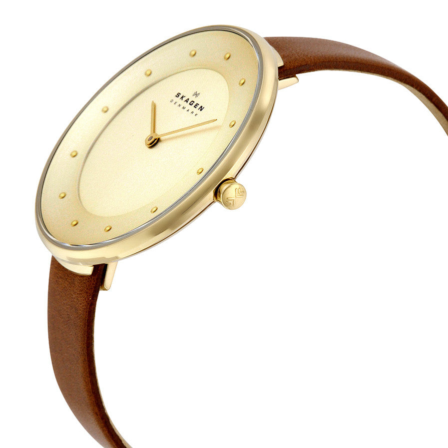 Gitte Gold Dial Brown Leather Ladies Watch