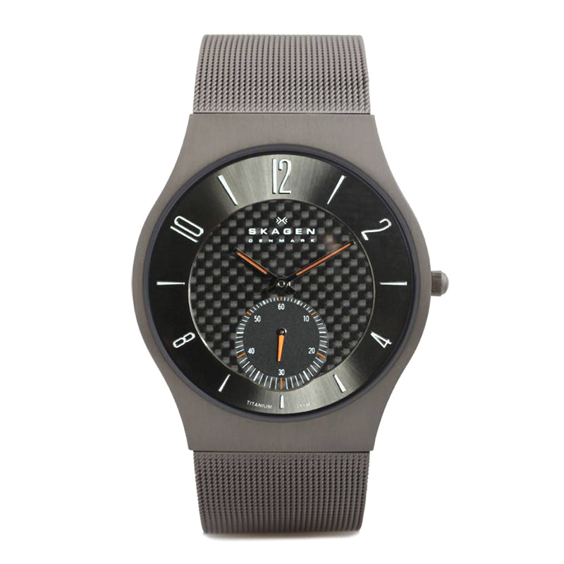 Black Carbon Fibre Dial Titanium Mesh Bracelet Men's Watch