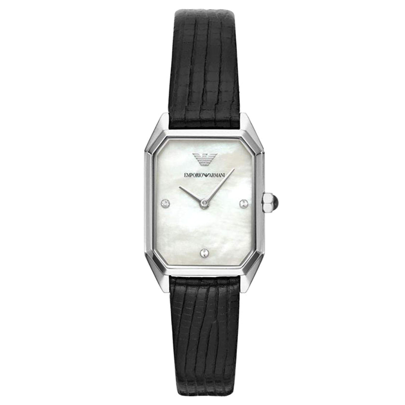 Gioia Quartz Crystal Glossy White Mother of Pearl Dial Black Leather Strap Ladies Watch
