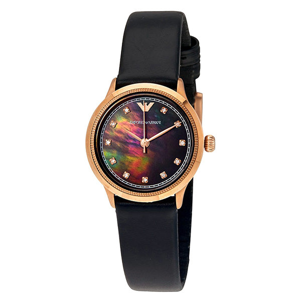 Classic Black Mother Of Pearl Dial Black Leather Ladies Watch
