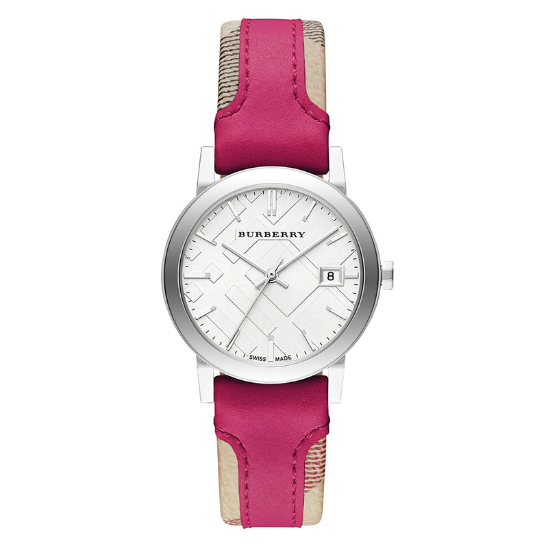 The City White Dial Pink Fabric Strap Ladies Watch