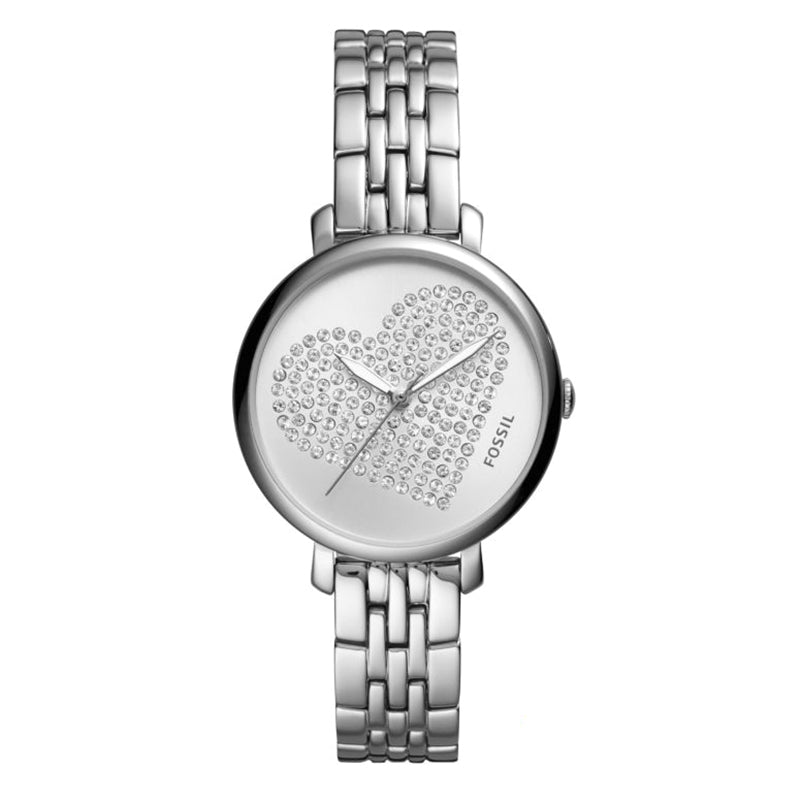 Jacqueline Stainless Steel Silver Sunray Dial with Glitz Heart Icon Ladies Watch