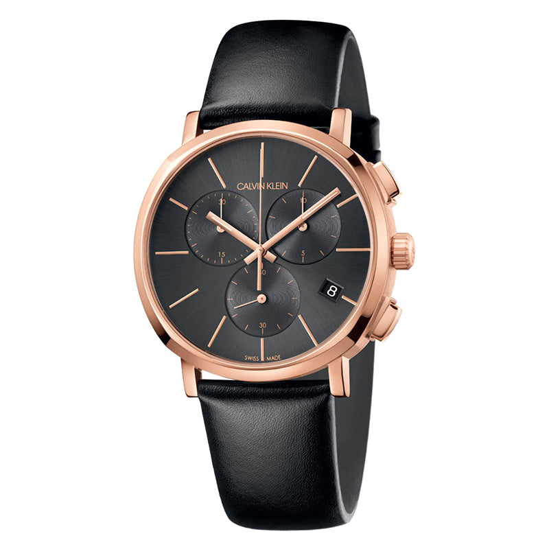 High Noon Black Dial Black Leather Strap Mens' Watch