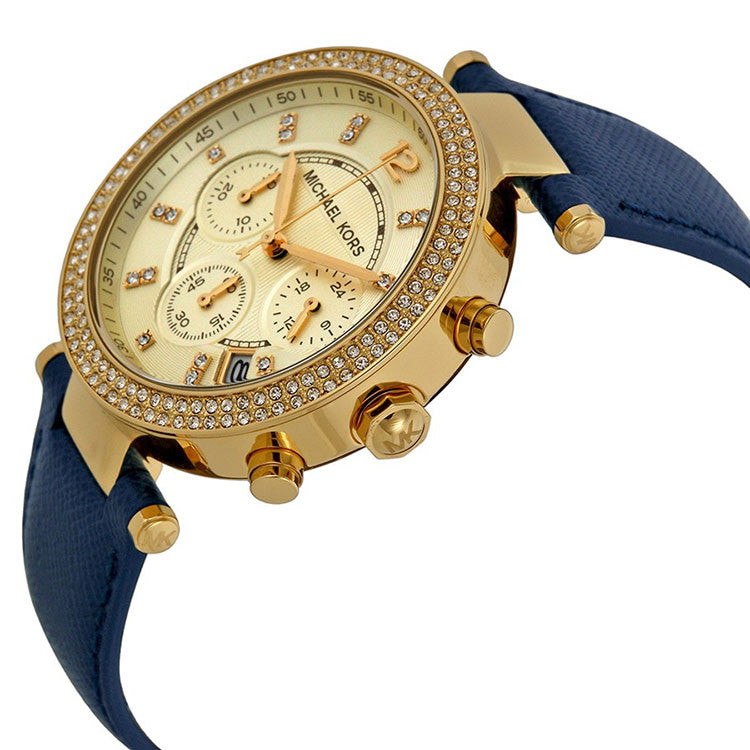 Parker Chronograph Gold-tone Navy Leather Ladies Watch