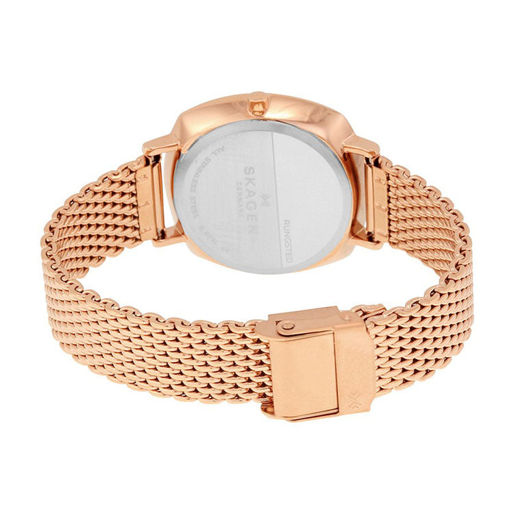 Rungsted White Dial Ladies Rose Gold Tone Watch