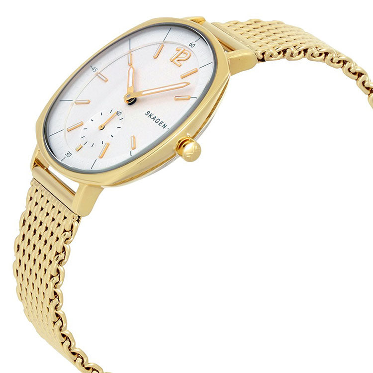 Rungsted White Dial Ladies Gold Tone Watch