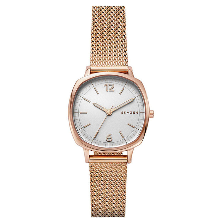 Rungsted White Dial Rose Gold-Tone Stainless Steel Mesh Ladies' Watch