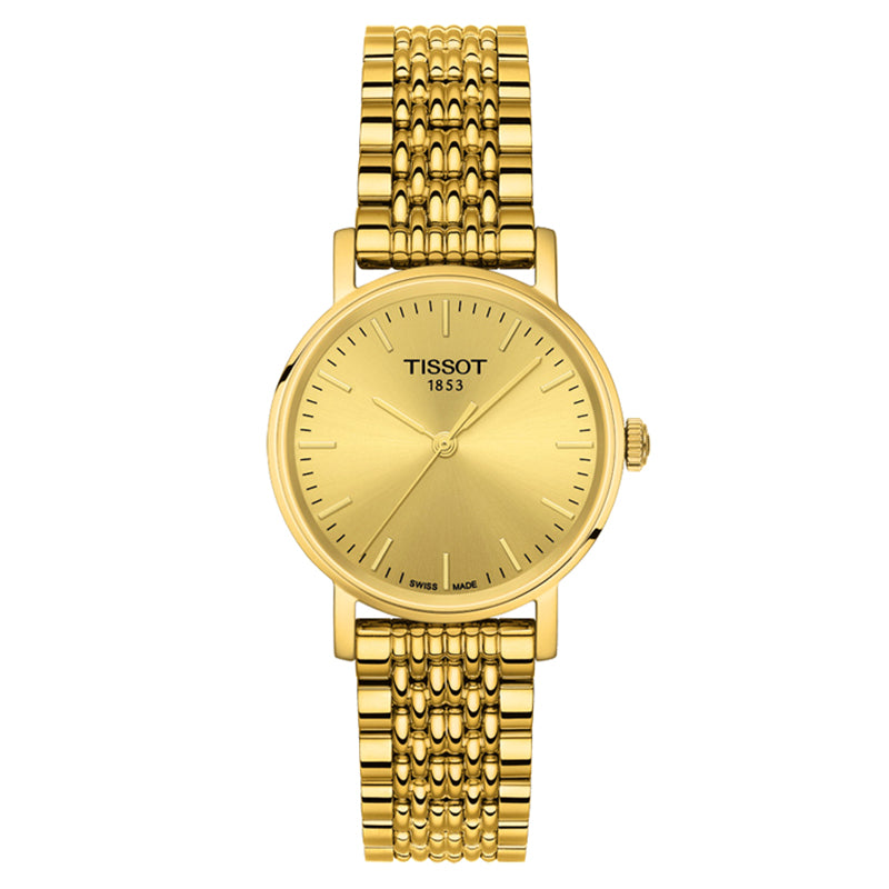 T-Classic Gold Dial Gold Stainless Steel Ladies Watch
