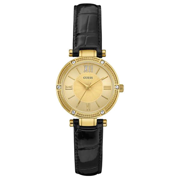 Gold Dial Black Leather Ladies' Watch