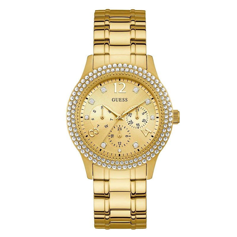 Bedazzle Gold Tone Stainless Steel Gold Dial Ladies Watch